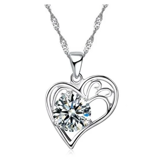 💎 NEW ❤️ Bundle Heart Elegant 925 Sterling Silver Earrings And Necklace Set - Picture 4 of 4
